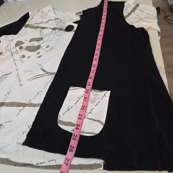 Parsley & Sage Olga Top XL Black & White Asymmetrical Pocket Lagenlook Artsy - Picture 7 of 9